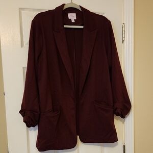 Nine West Maroon Open-Front Blazer